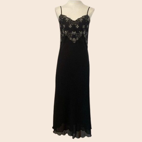 Vintage Black Lace Slip Dress with Double Thigh Splits Size Small - Picture 1 of 14